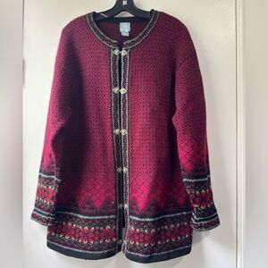 Frost 100% Wool Patterned Chic Red and Black Women's Cardigan